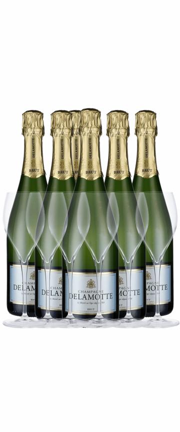 Delamotte Brut Champagne 6 flasker m. 6 Delamotte Champagneglas